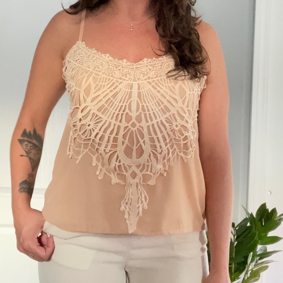 Light Pink Sheer Cami Embroidered Top - Picture 1 of 5